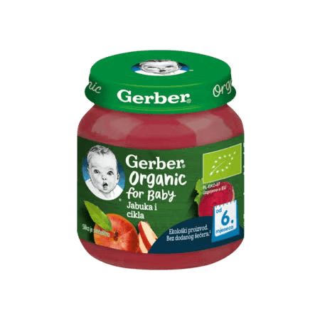 Gerber voćna kašica za bebe i malu djecu s jabukom i ciklom, od 6 mjeseci, 125g
