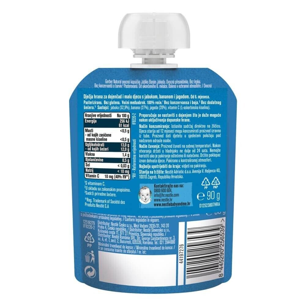 GERBER® Natural pire od jabuke, banane i jagoda, 90 g