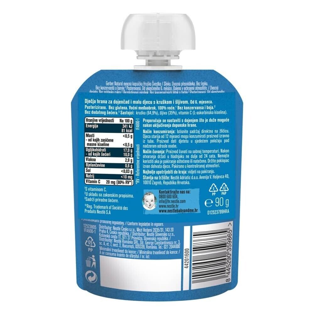 GERBER® Natural pire od krušaka i šljiva, 90 g