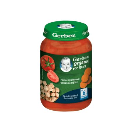 Gerber Kašica za bebe i malu djecu s povrćem i puretinom u umaku od rajčice, od 6 mjeseci, 190g