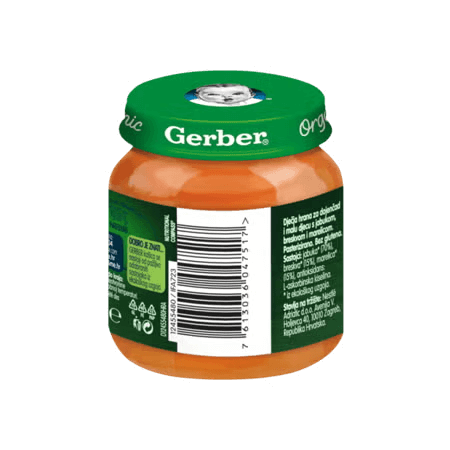 Gerber voćna kašica za bebe i malu djecu s jabukom, breskvom i marelicom, od 4 mjeseci, 125g