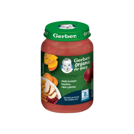 Gerber kašica za bebe i malu djecu sa slatkim krumpirom, bundevom, ciklom i piletinom, od 8 mjeseci, 190g