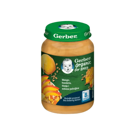 Gerber kašica za bebe i malu djecu s mangom, bundevom, dunjom i zobenim pahuljicama, od 8 mjeseci 190g