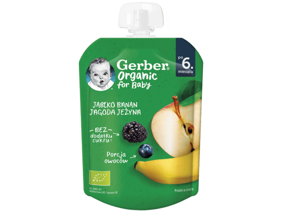 Gerber voćni pire za bebe i malu djecu s jabukom, bananom, borovnicom i kupinom, 80g