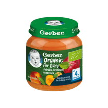 Gerber voćna kašica za bebe i malu djecu s jabukom, breskvom i marelicom, od 4 mjeseci, 125g
