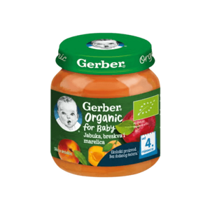 Gerber voćna kašica za bebe i malu djecu s jabukom, breskvom i marelicom, od 4 mjeseci, 125g