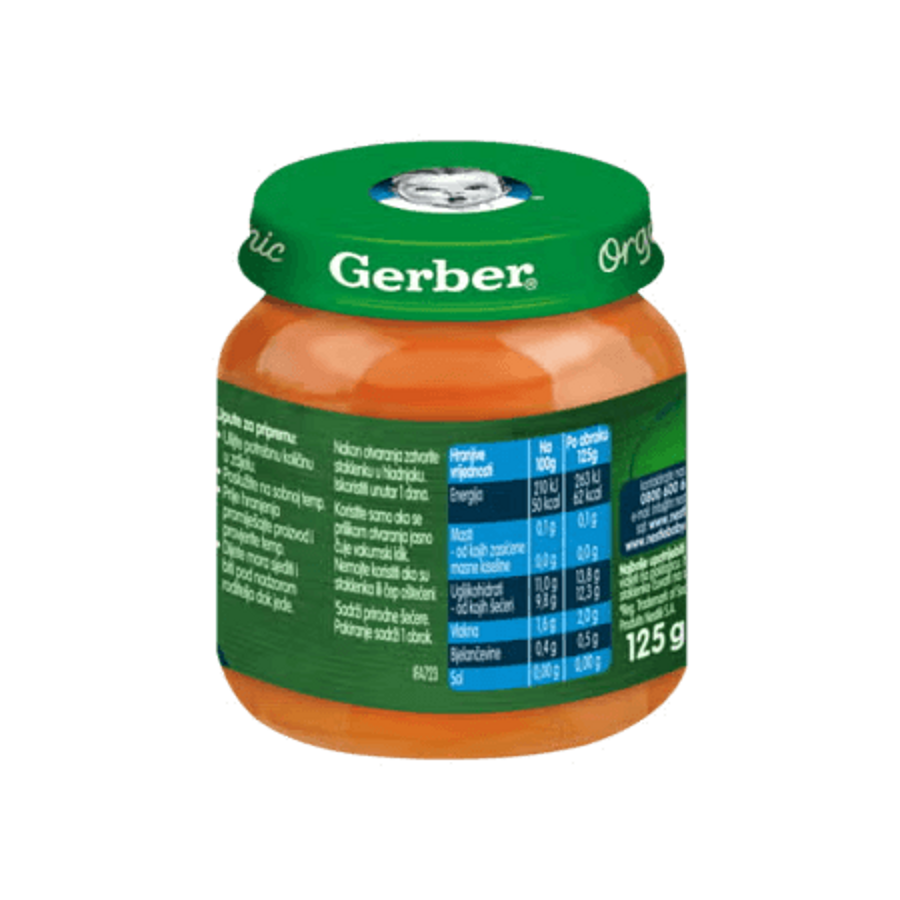 Gerber voćna kašica za bebe i malu djecu s jabukom, breskvom i marelicom, od 4 mjeseci, 125g