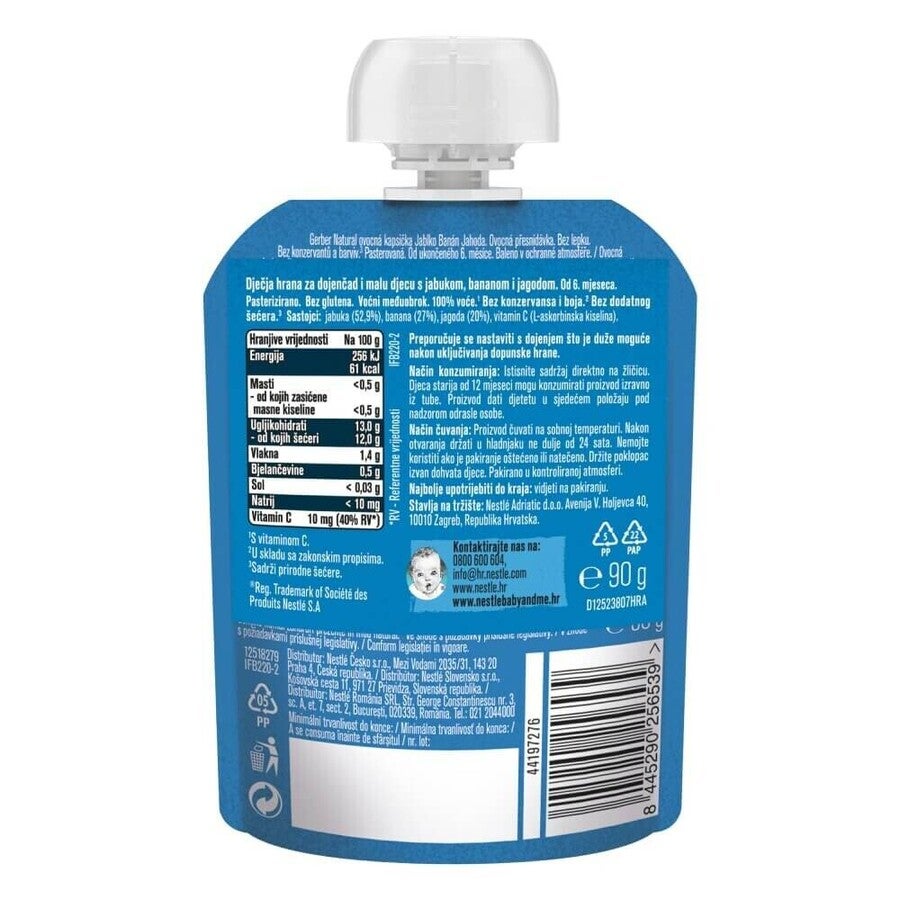 GERBER® Natural pire od jabuke, banane i jagoda, 90 g