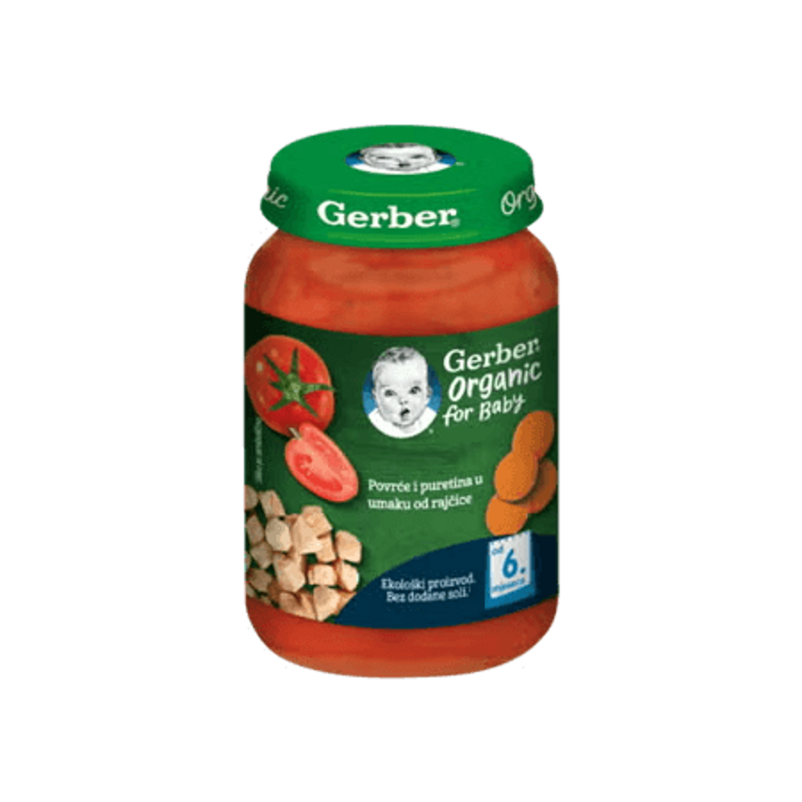 Gerber Kašica za bebe i malu djecu s povrćem i puretinom u umaku od rajčice, od 6 mjeseci, 190g