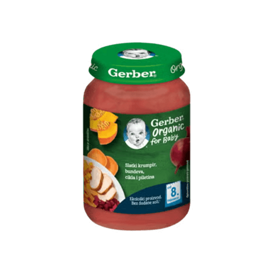 Gerber kašica za bebe i malu djecu sa slatkim krumpirom, bundevom, ciklom i piletinom, od 8 mjeseci, 190g