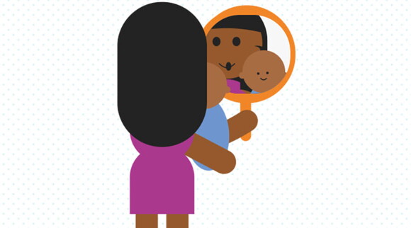Ilustracija igre za bebe "Ogledalo, ogledalce"