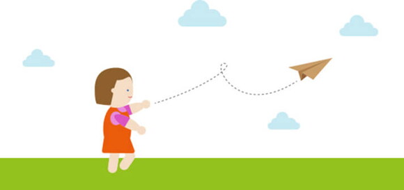 Ilustracija deteta koja se igra sa papirnim avionom